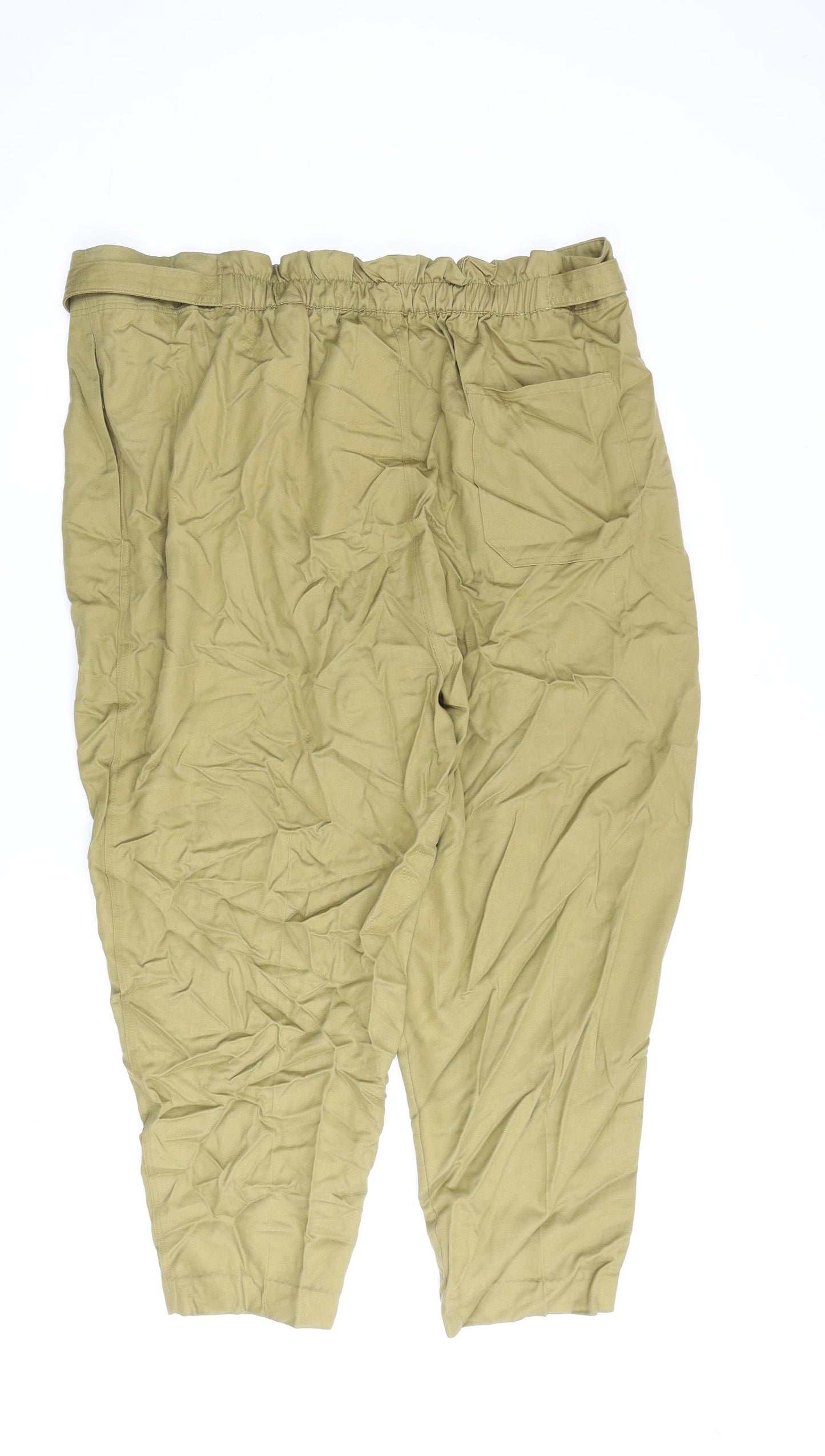 Marks and Spencer Womens Green Lyocell Trousers Size 22 L25 in Regular Zip