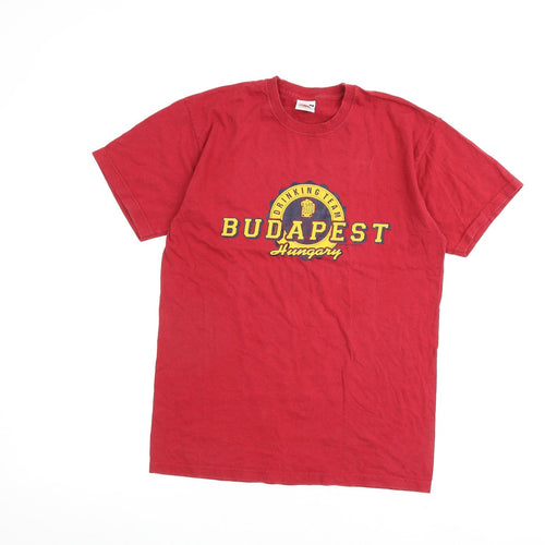 Budapest Mens Red Polyester T-Shirt Size S Round Neck