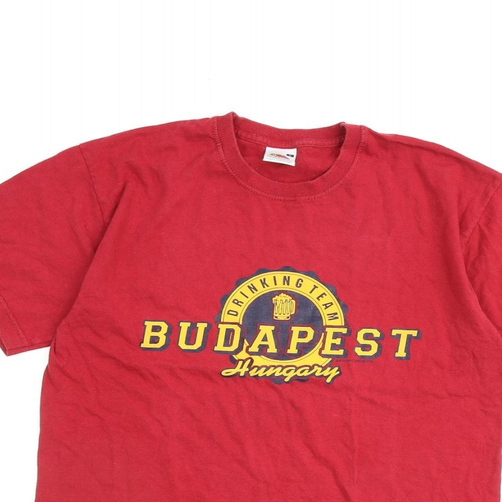 Budapest Mens Red Polyester T-Shirt Size S Round Neck