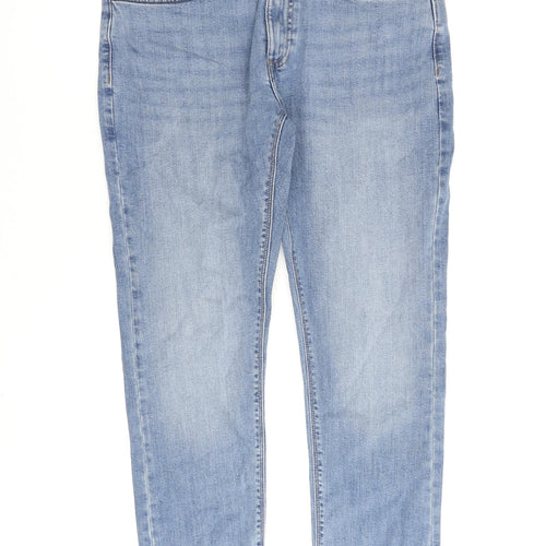 Marks and Spencer Mens Blue Cotton Straight Jeans Size 32 in L29 in Slim Zip