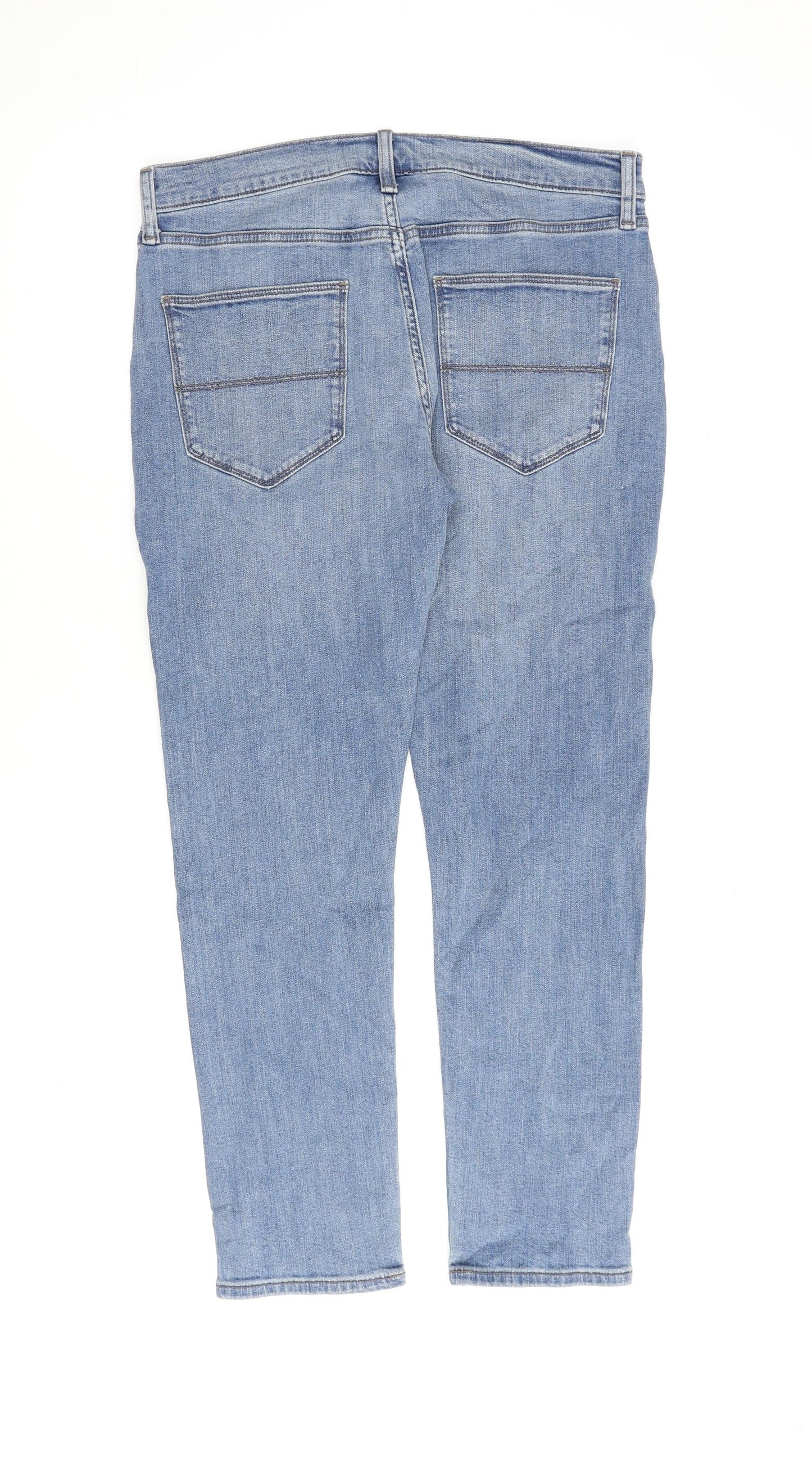 Marks and Spencer Mens Blue Cotton Straight Jeans Size 32 in L29 in Slim Zip