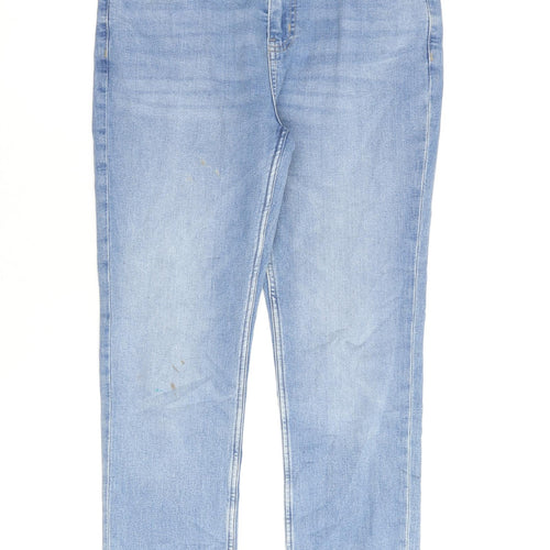 Marks and Spencer Womens Blue Cotton Straight Jeans Size 12 L28 in Slim Zip