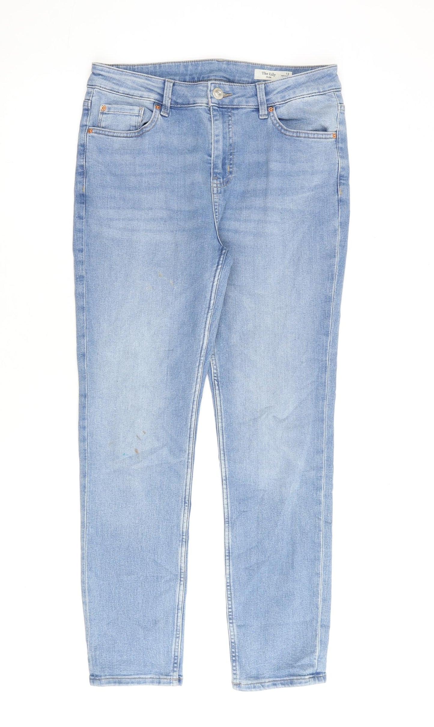 Marks and Spencer Womens Blue Cotton Straight Jeans Size 12 L28 in Slim Zip