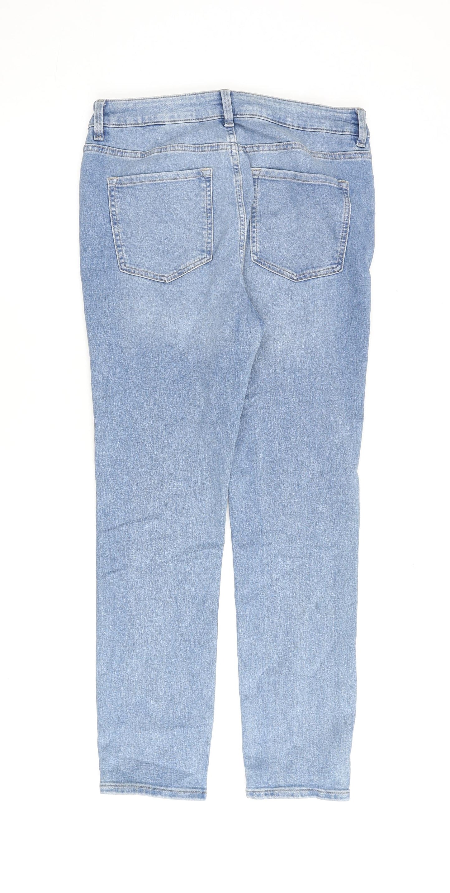 Marks and Spencer Womens Blue Cotton Straight Jeans Size 12 L28 in Slim Zip