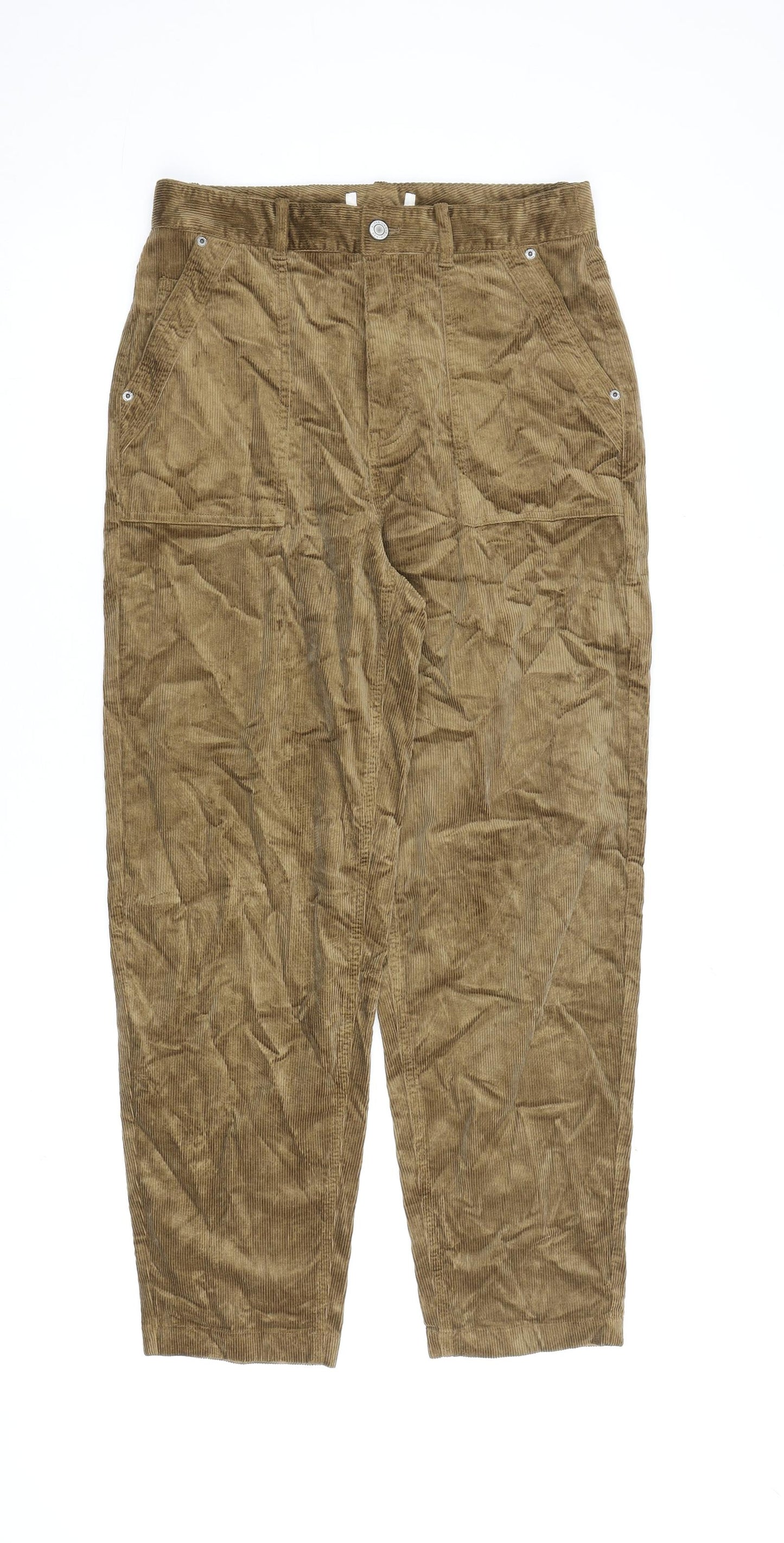 Per Una Womens Brown Cotton Trousers Size 28 in L28 in Regular Zip