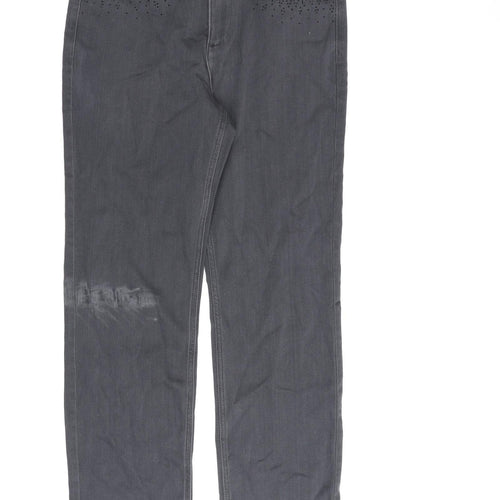 Marks and Spencer Womens Grey Cotton Straight Jeans Size 12 L28.5 in Regular Zip