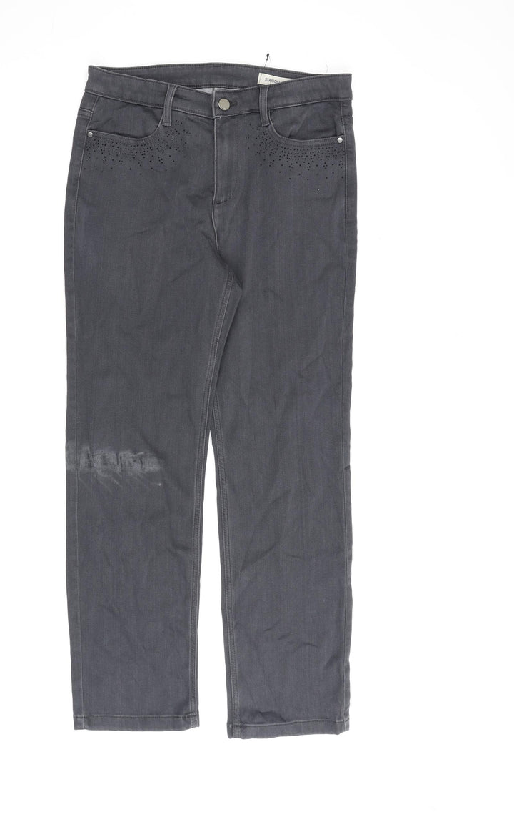 Marks and Spencer Womens Grey Cotton Straight Jeans Size 12 L28.5 in Regular Zip