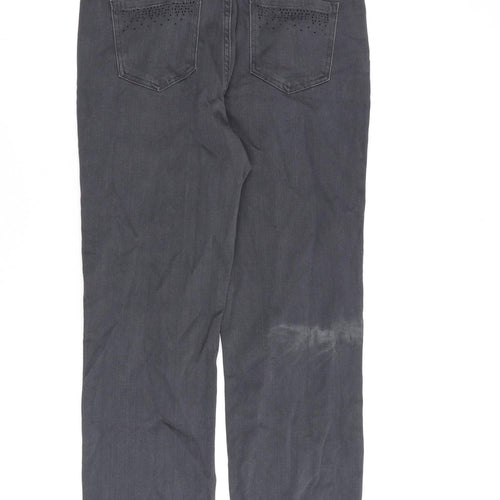 Marks and Spencer Womens Grey Cotton Straight Jeans Size 12 L28.5 in Regular Zip