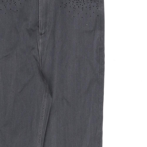 Marks and Spencer Womens Grey Cotton Straight Jeans Size 12 L28.5 in Regular Zip