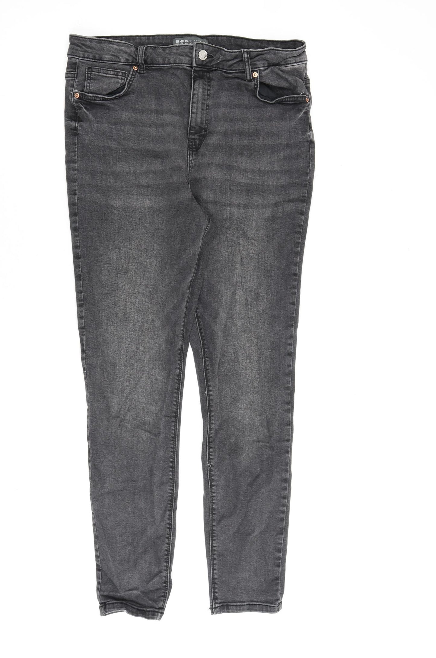 Denim & Co. Womens Grey Cotton Straight Jeans Size 16 L28 in Regular Zip