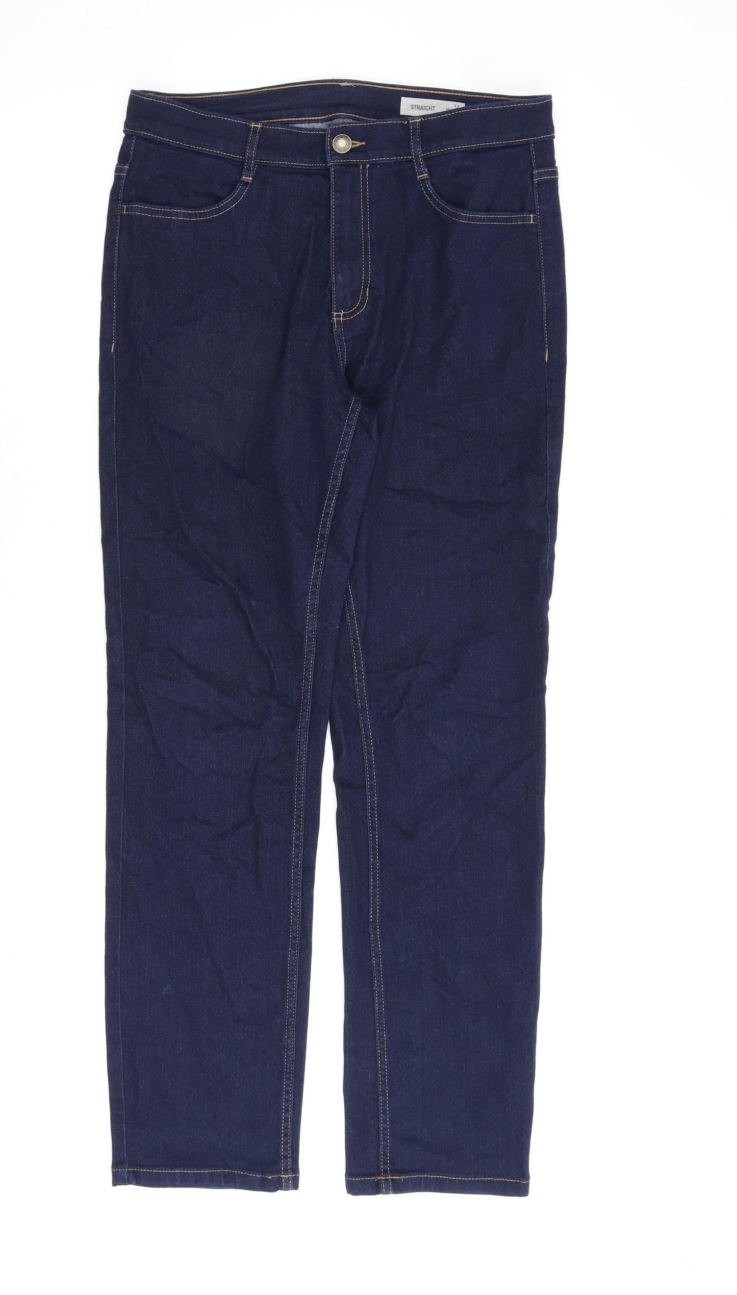 Marks and Spencer Womens Blue Cotton Straight Jeans Size 12 L30 in Regular Zip