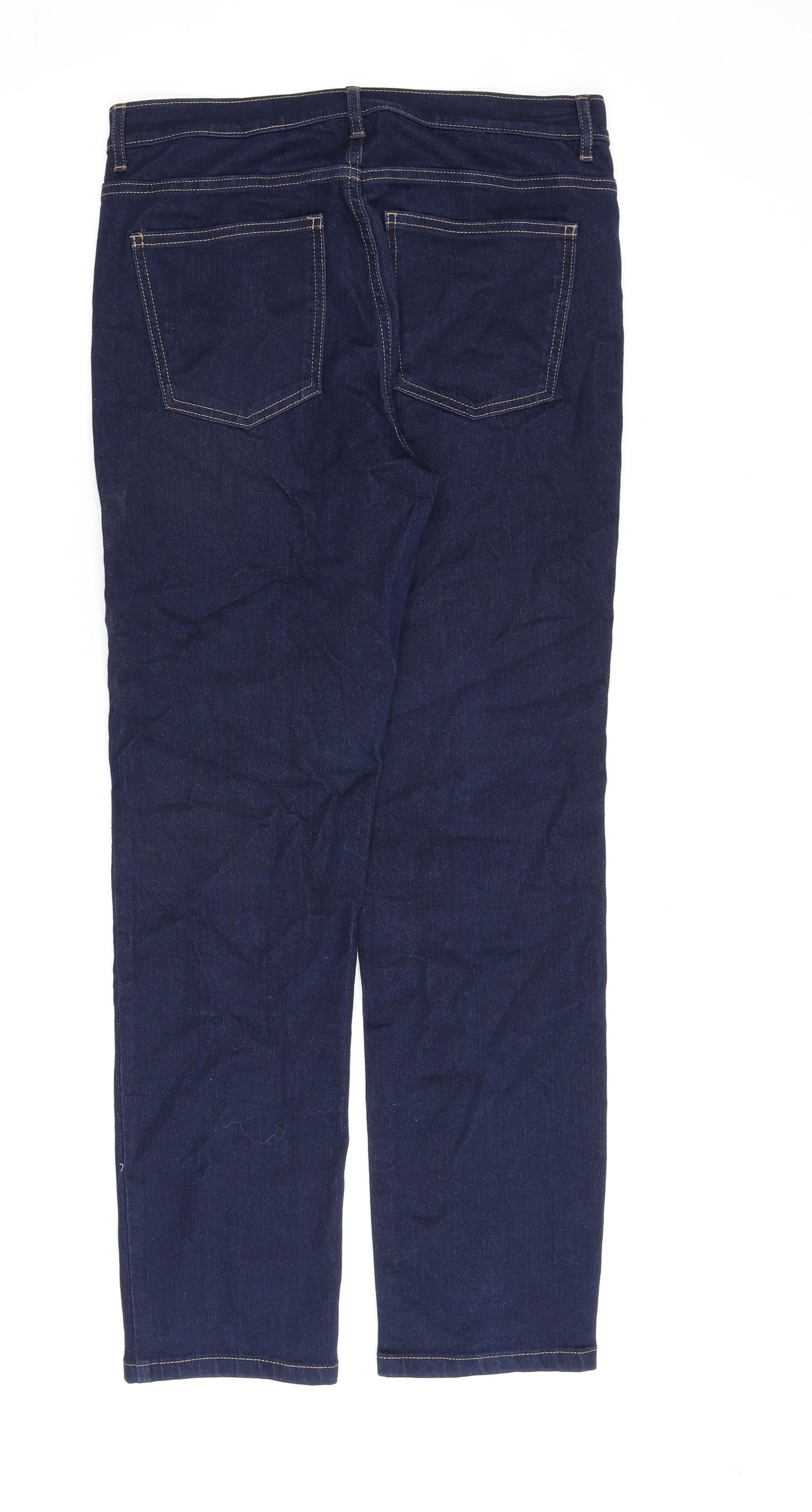 Marks and Spencer Womens Blue Cotton Straight Jeans Size 12 L30 in Regular Zip