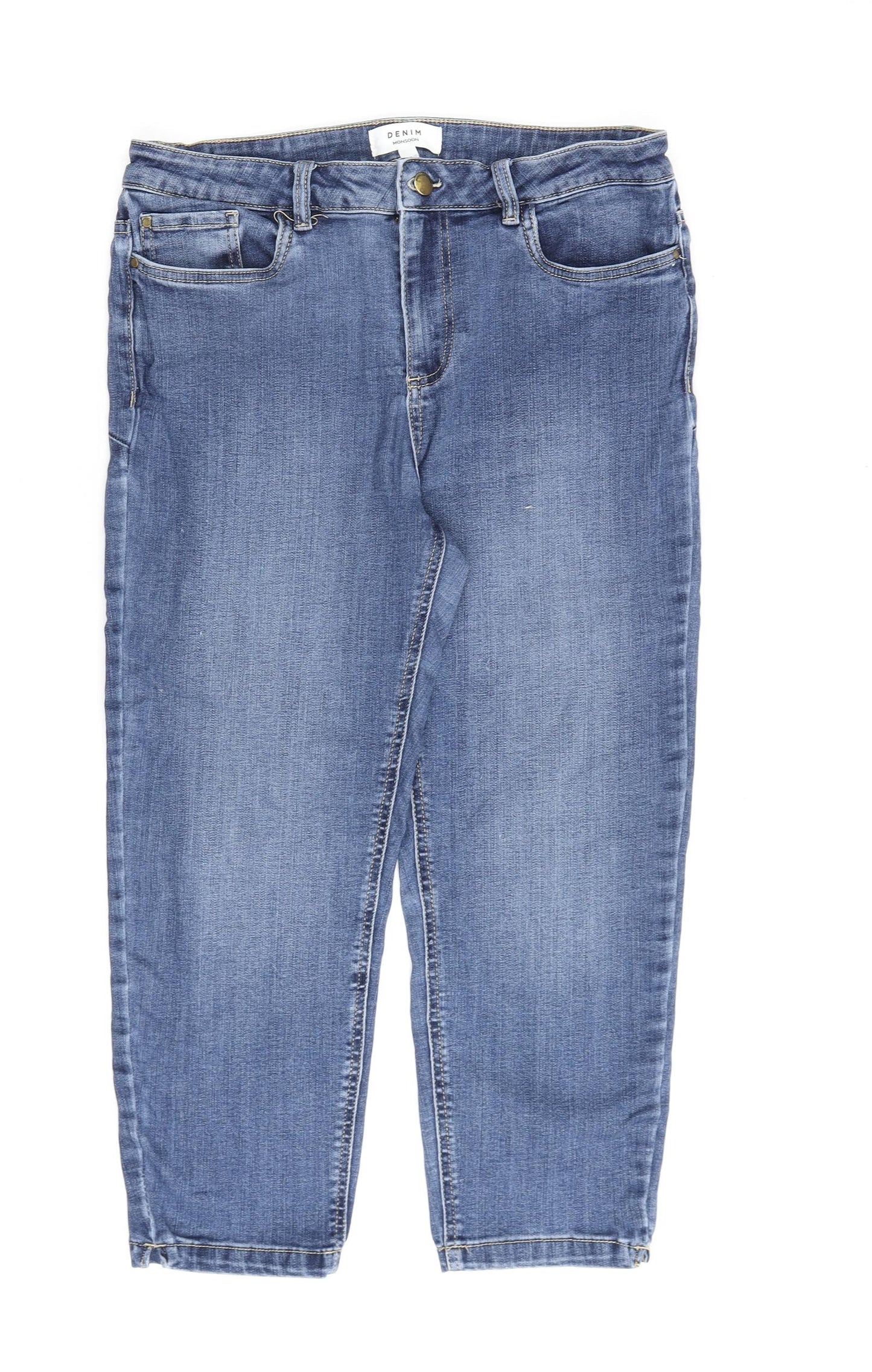 Monsoon Womens Blue Cotton Straight Jeans Size 12 L23 in Regular Zip