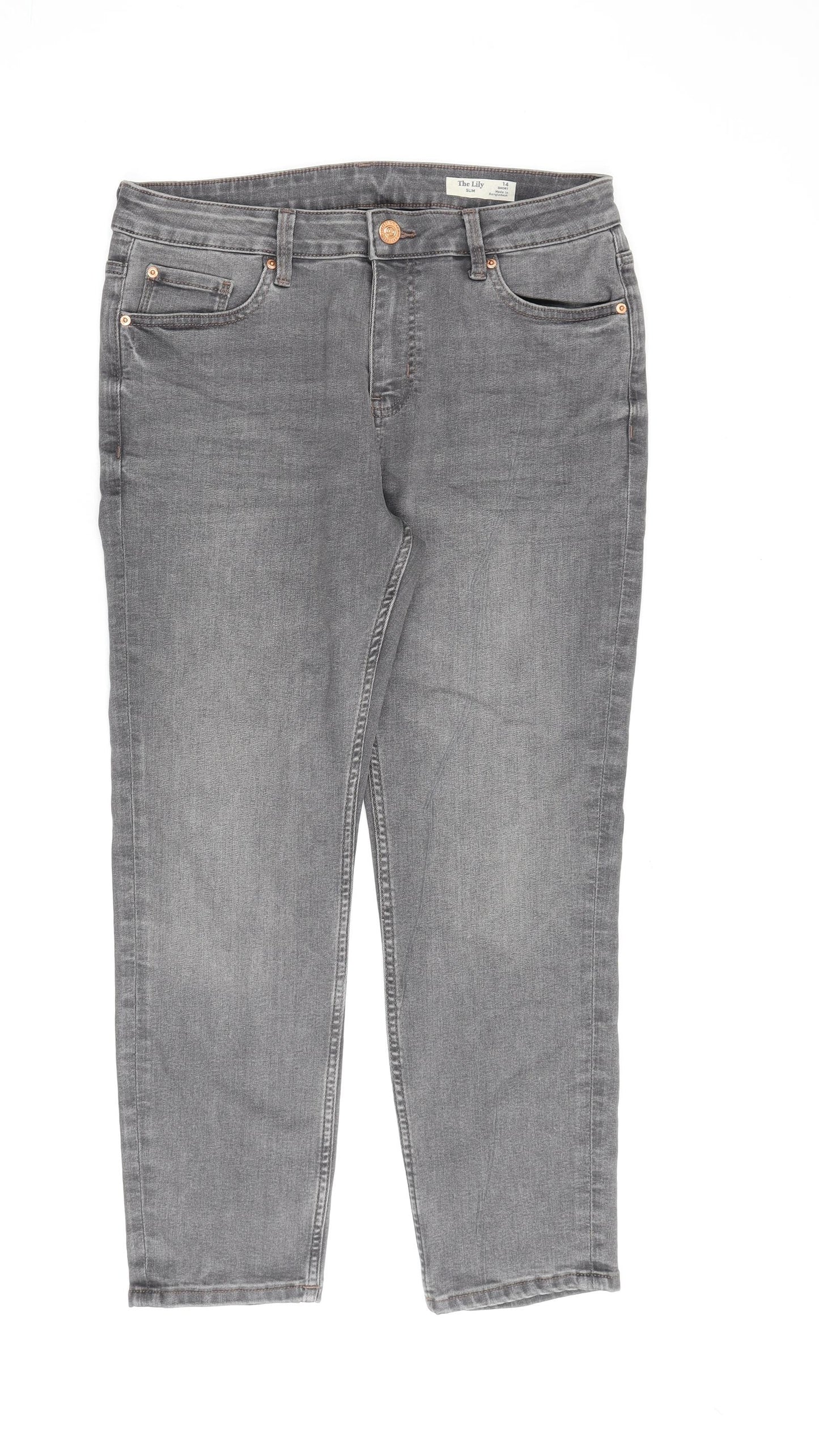 Marks and Spencer Womens Grey Cotton Straight Jeans Size 14 L26 in Regular Zip