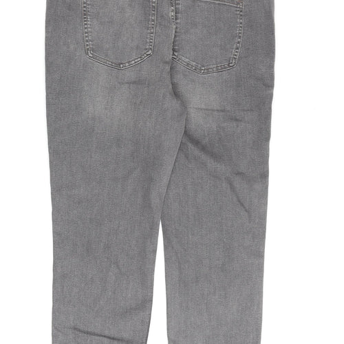 Marks and Spencer Womens Grey Cotton Straight Jeans Size 14 L26 in Regular Zip