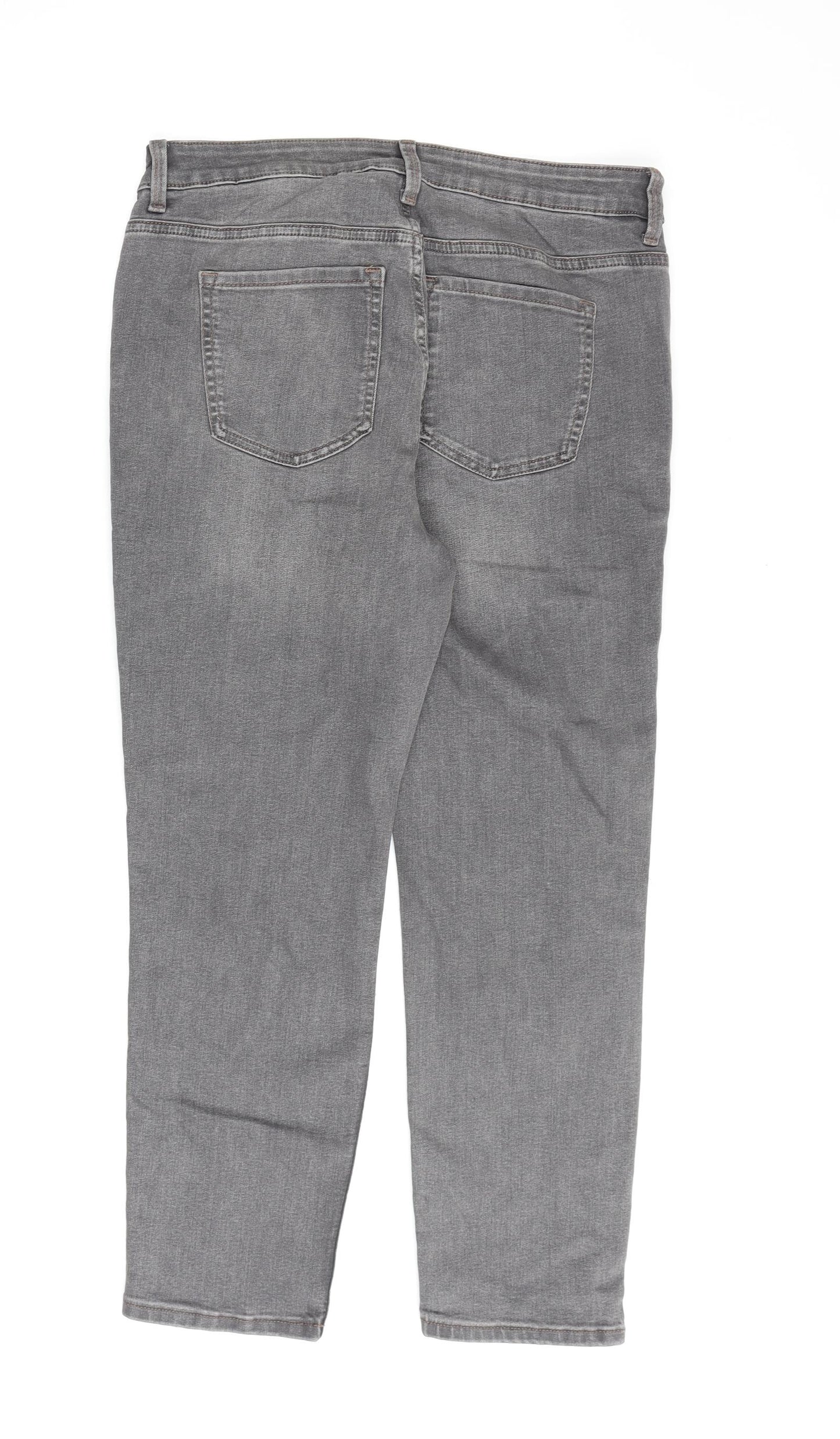 Marks and Spencer Womens Grey Cotton Straight Jeans Size 14 L26 in Regular Zip