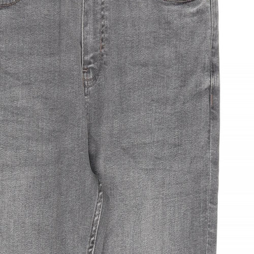 Marks and Spencer Womens Grey Cotton Straight Jeans Size 14 L26 in Regular Zip