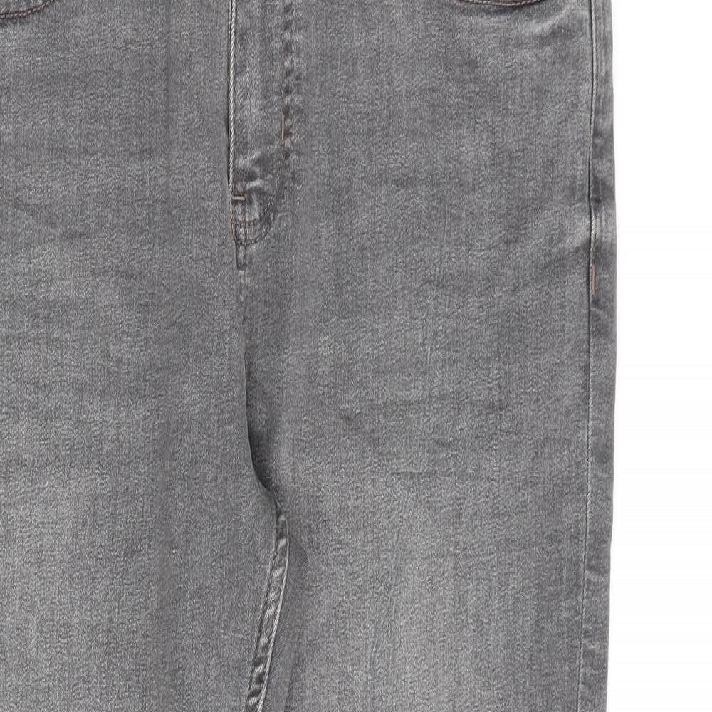 Marks and Spencer Womens Grey Cotton Straight Jeans Size 14 L26 in Regular Zip
