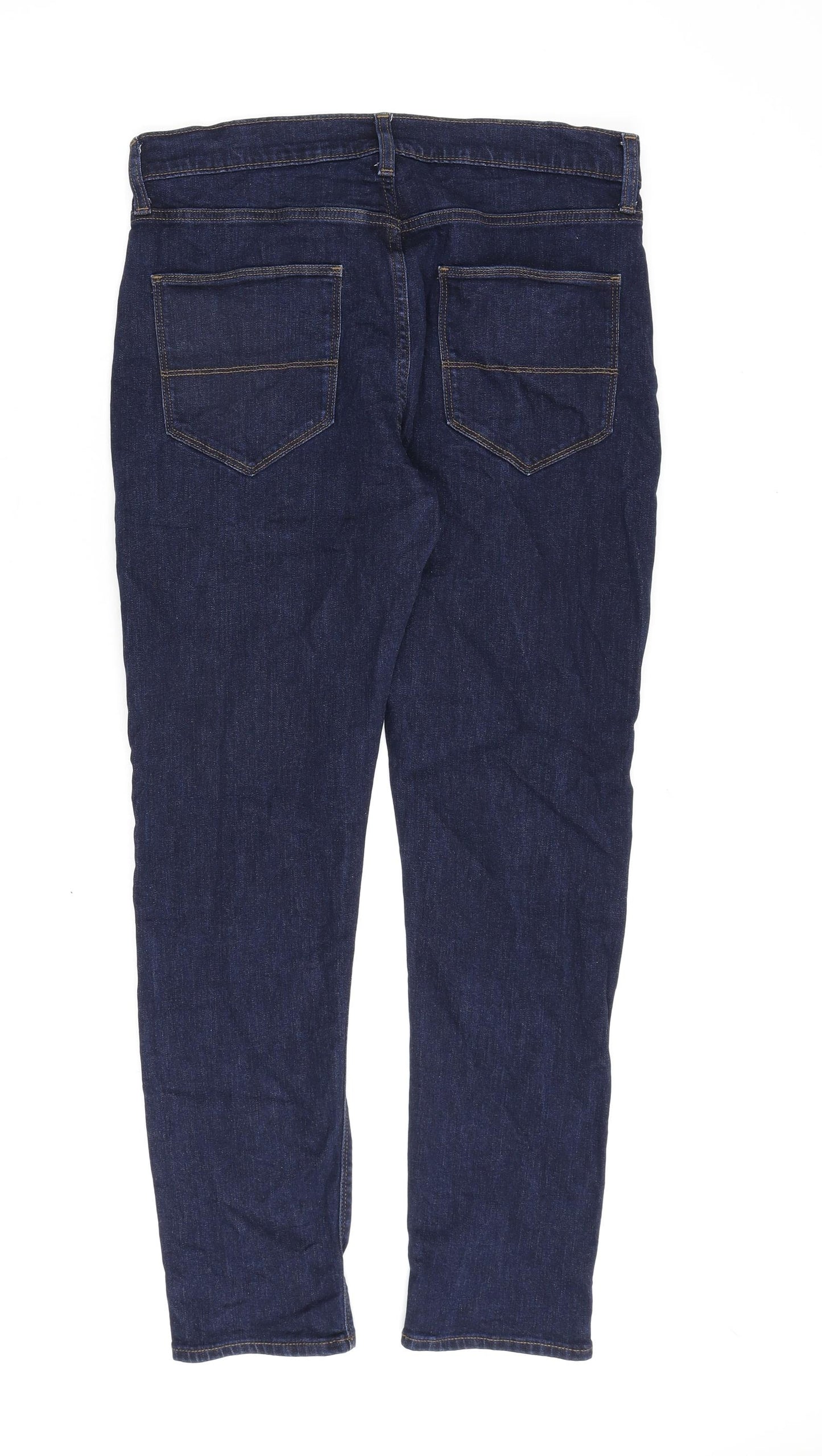 Marks and Spencer Mens Blue Cotton Straight Jeans Size 32 in L31 in Slim Zip