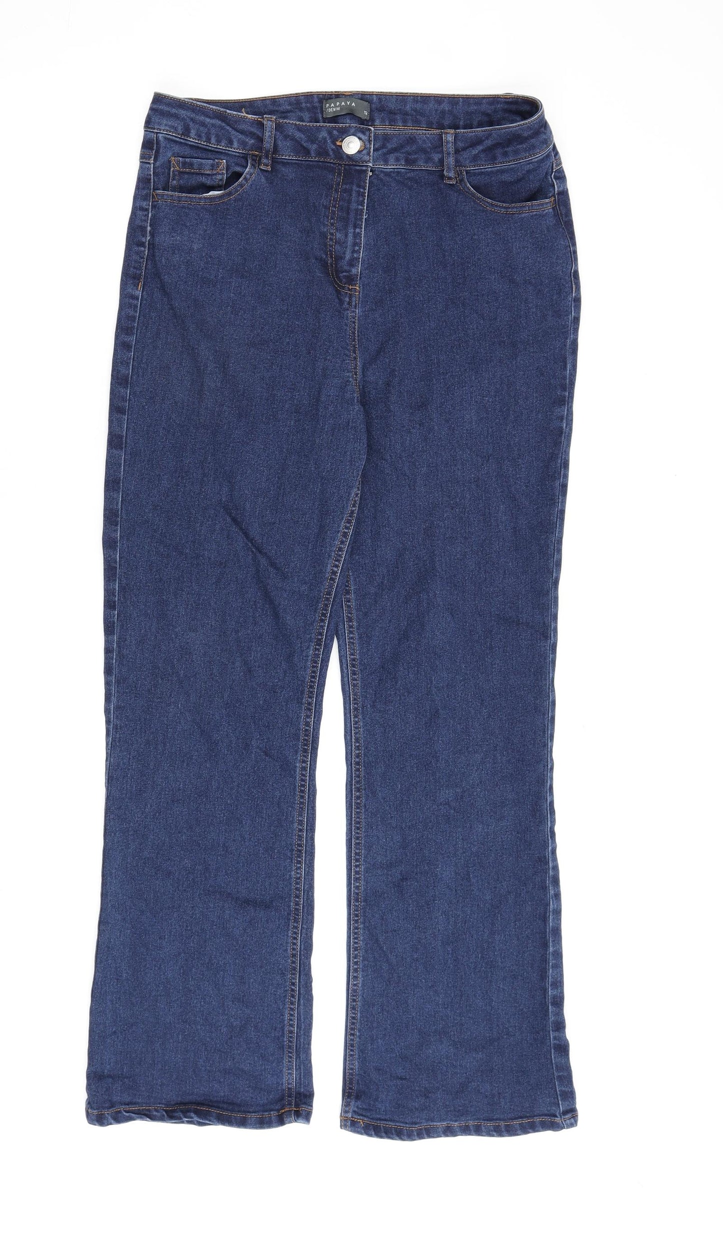 Papaya Womens Blue Cotton Bootcut Jeans Size 12 L29 in Regular Zip