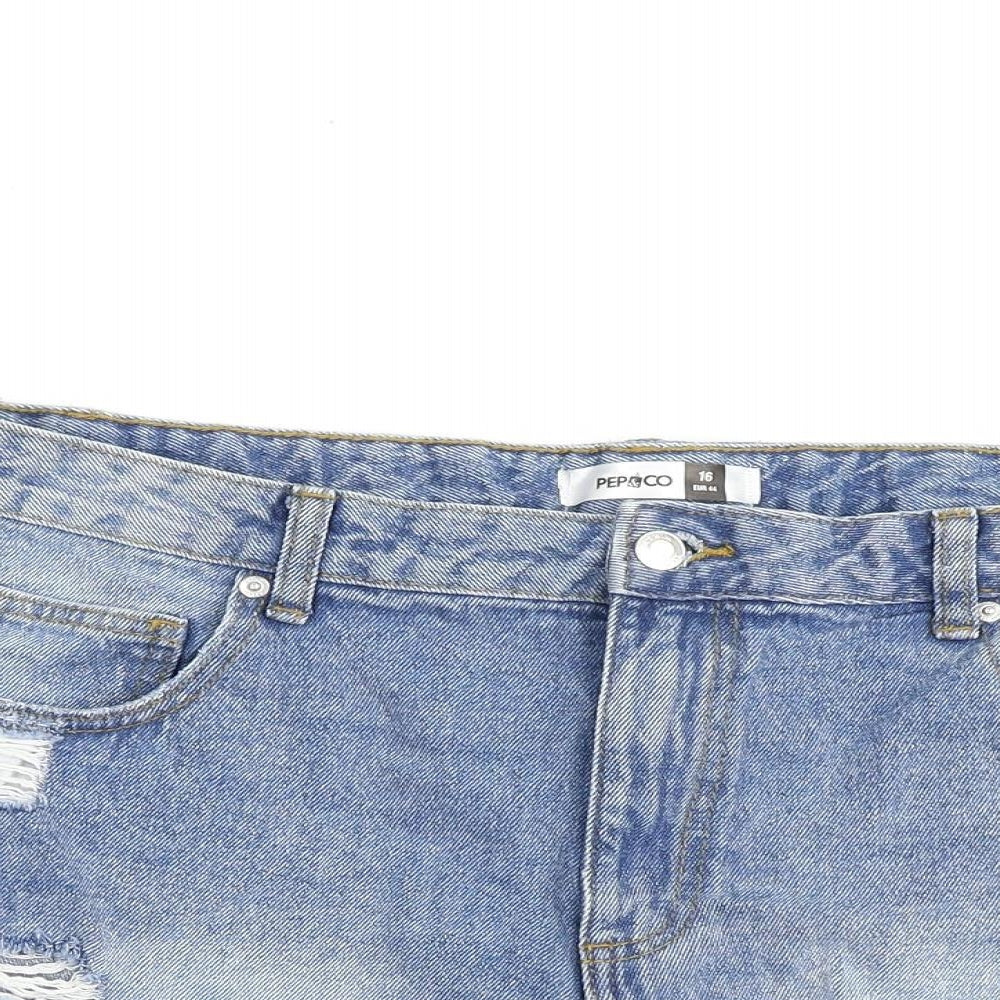 Pep&Co Womens Blue 100% Cotton Cut-Off Shorts Size 16 L3 in Regular Zip