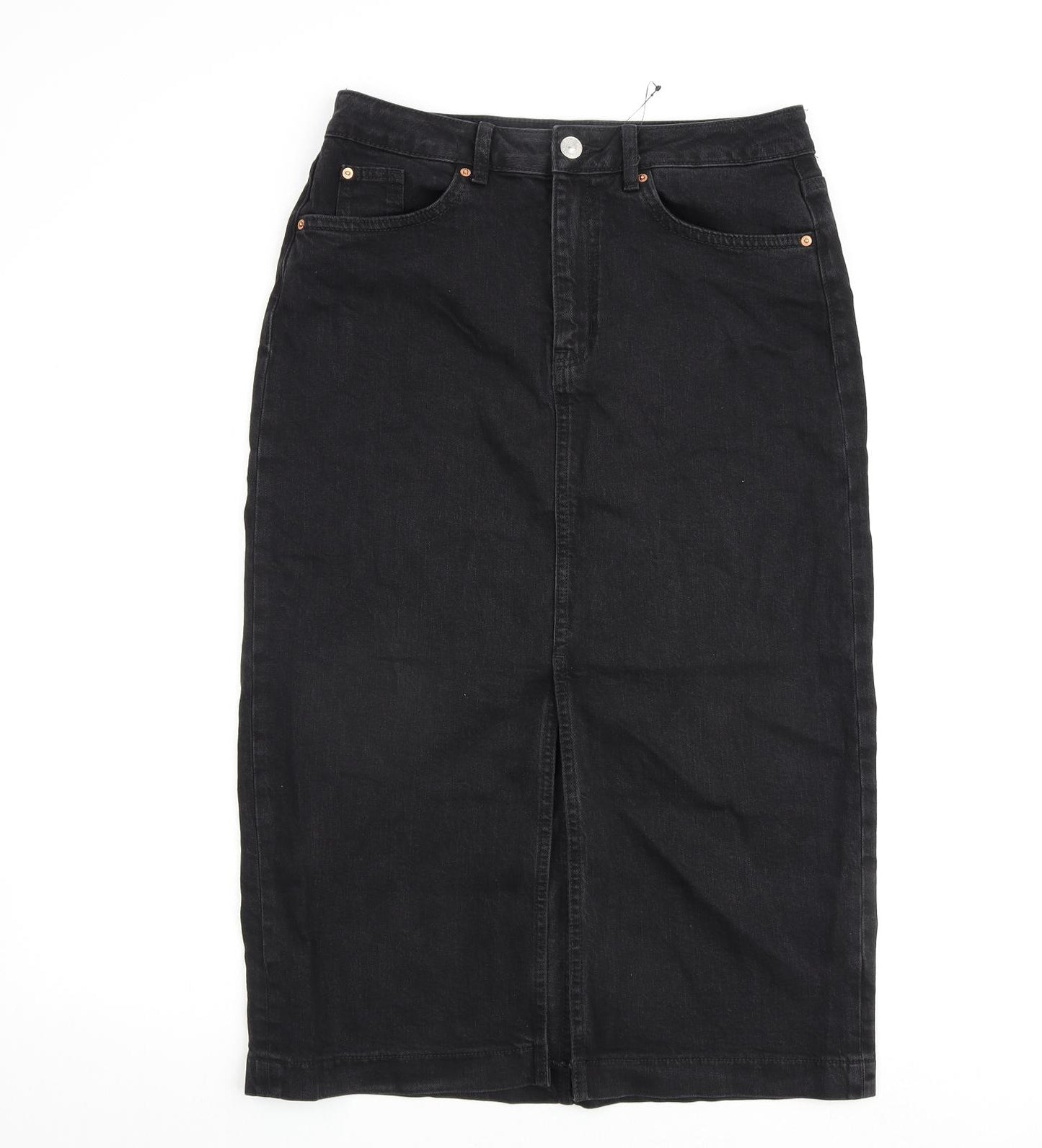 Marks and Spencer Womens Black Cotton A-Line Skirt Size 10 Zip