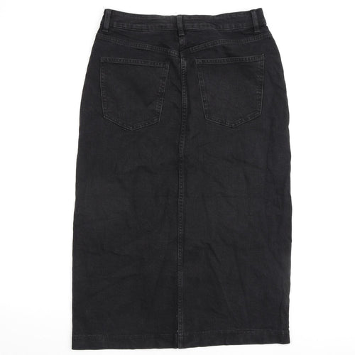 Marks and Spencer Womens Black Cotton A-Line Skirt Size 10 Zip