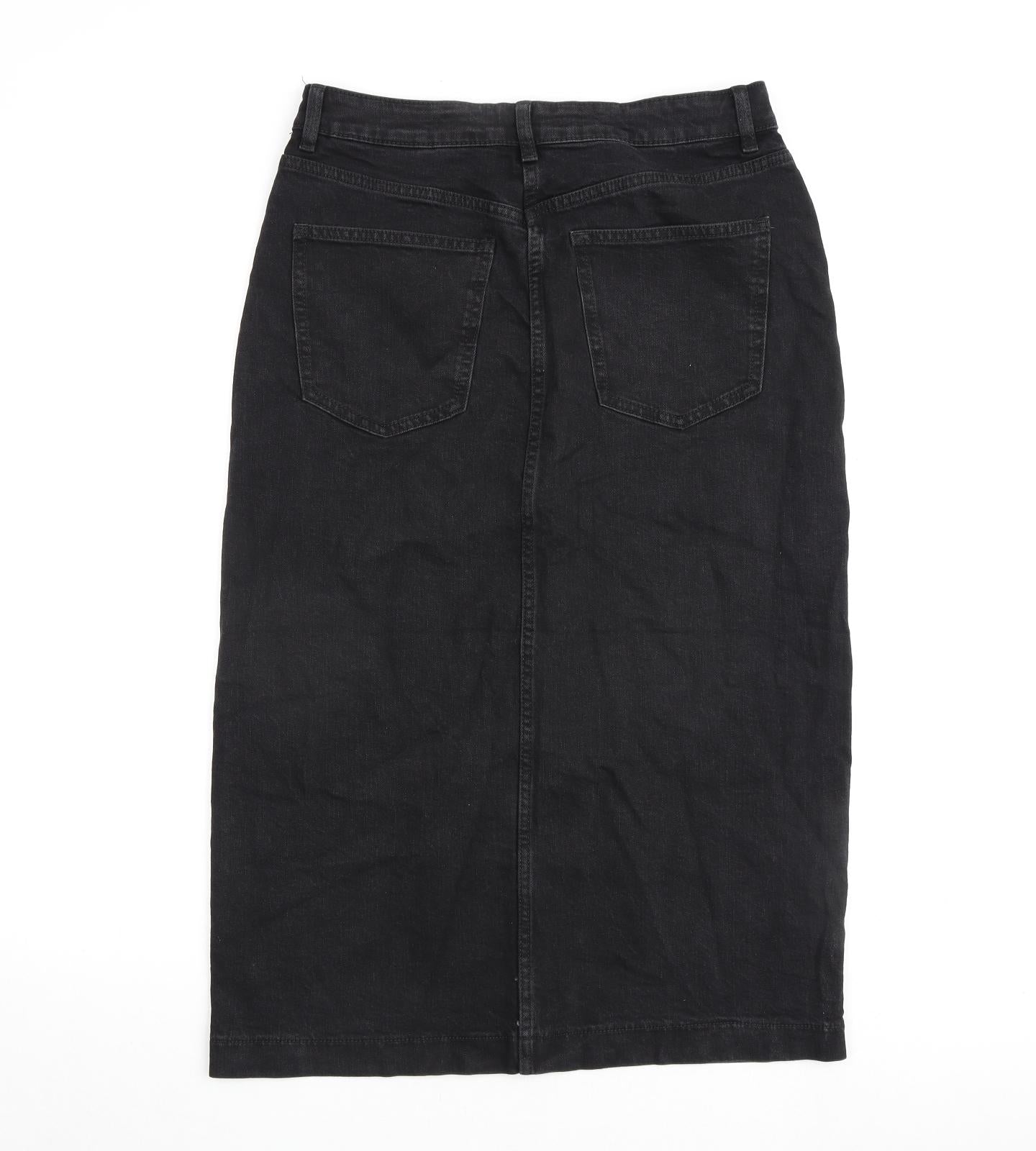 Marks and Spencer Womens Black Cotton A-Line Skirt Size 10 Zip
