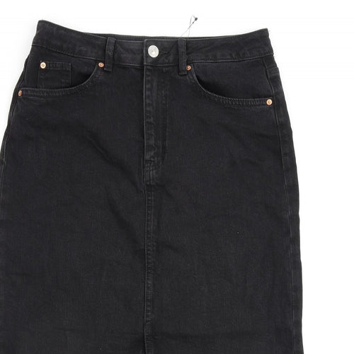 Marks and Spencer Womens Black Cotton A-Line Skirt Size 10 Zip