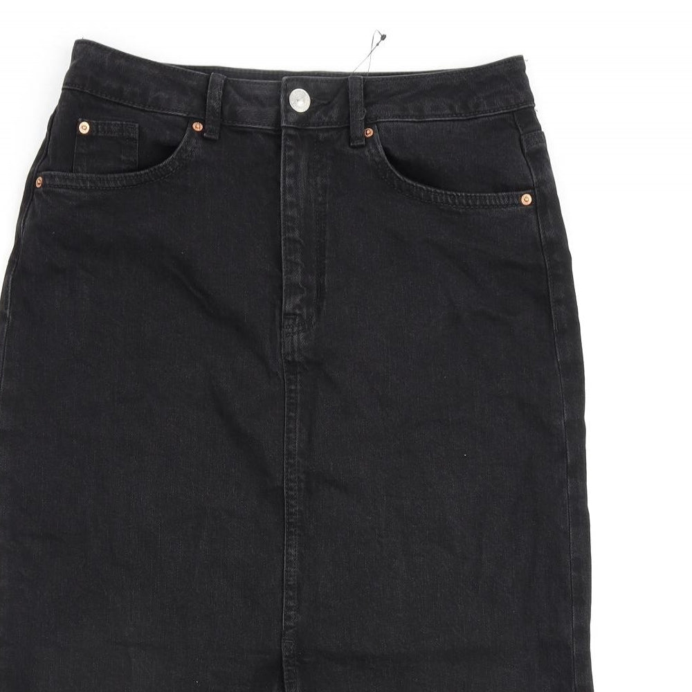 Marks and Spencer Womens Black Cotton A-Line Skirt Size 10 Zip