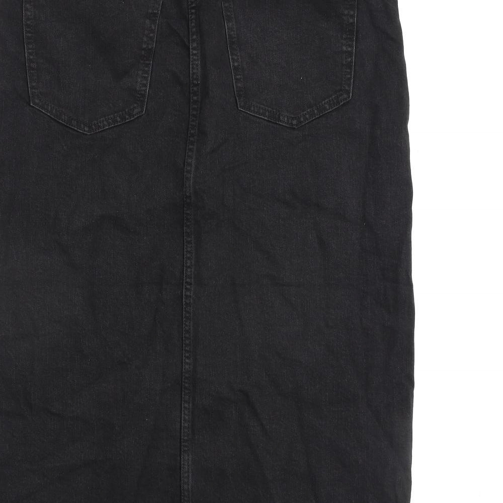 Marks and Spencer Womens Black Cotton A-Line Skirt Size 10 Zip