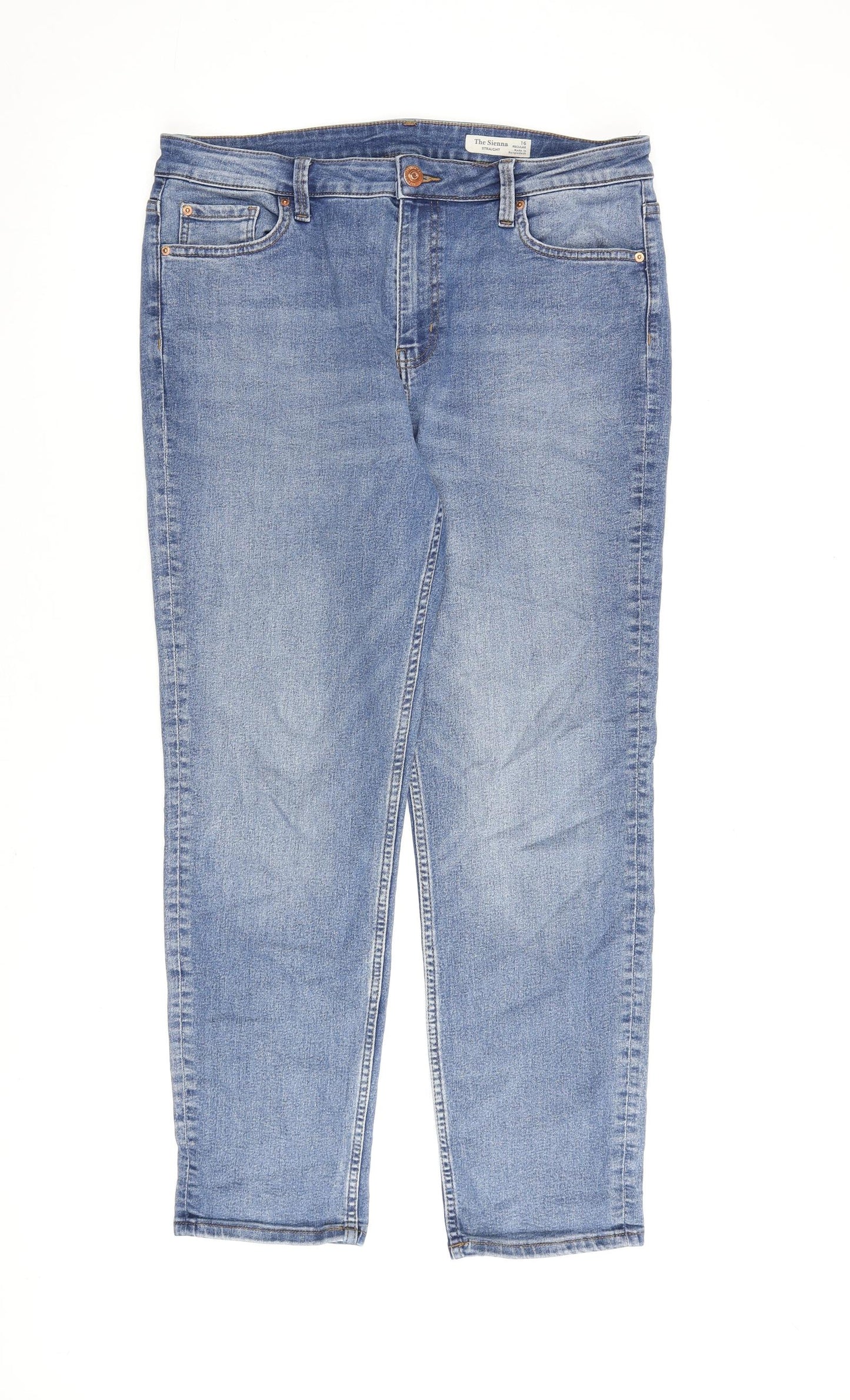 Marks and Spencer Womens Blue Cotton Straight Jeans Size 16 L30 in Regular Zip