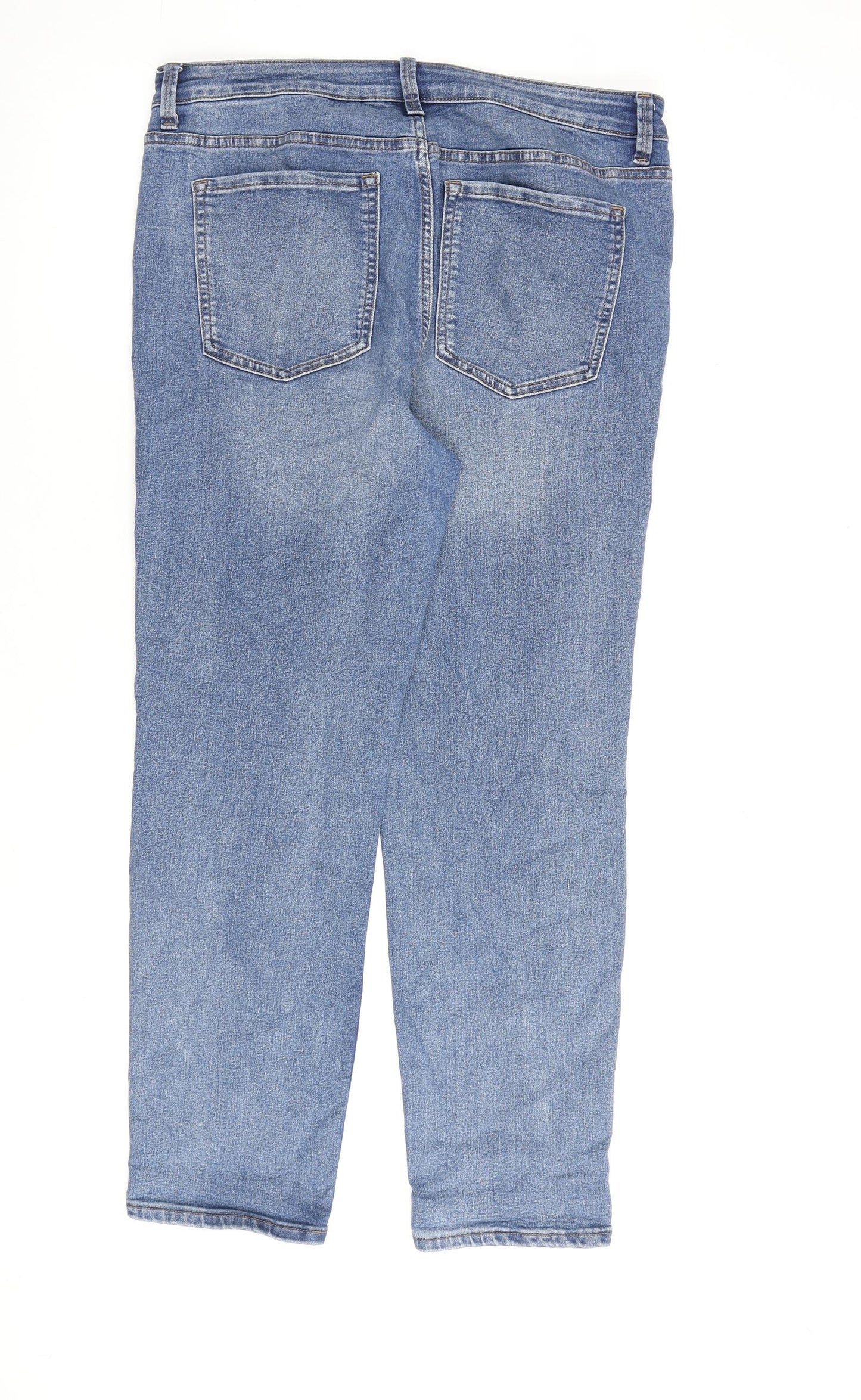 Marks and Spencer Womens Blue Cotton Straight Jeans Size 16 L30 in Regular Zip