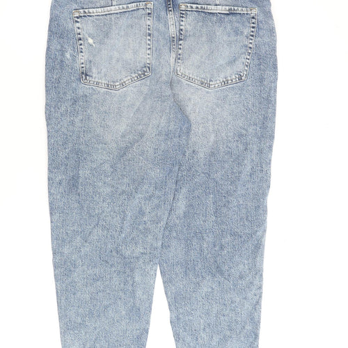 Marks and Spencer Womens Blue Cotton Mom Jeans Size 16 L25 in Regular Zip