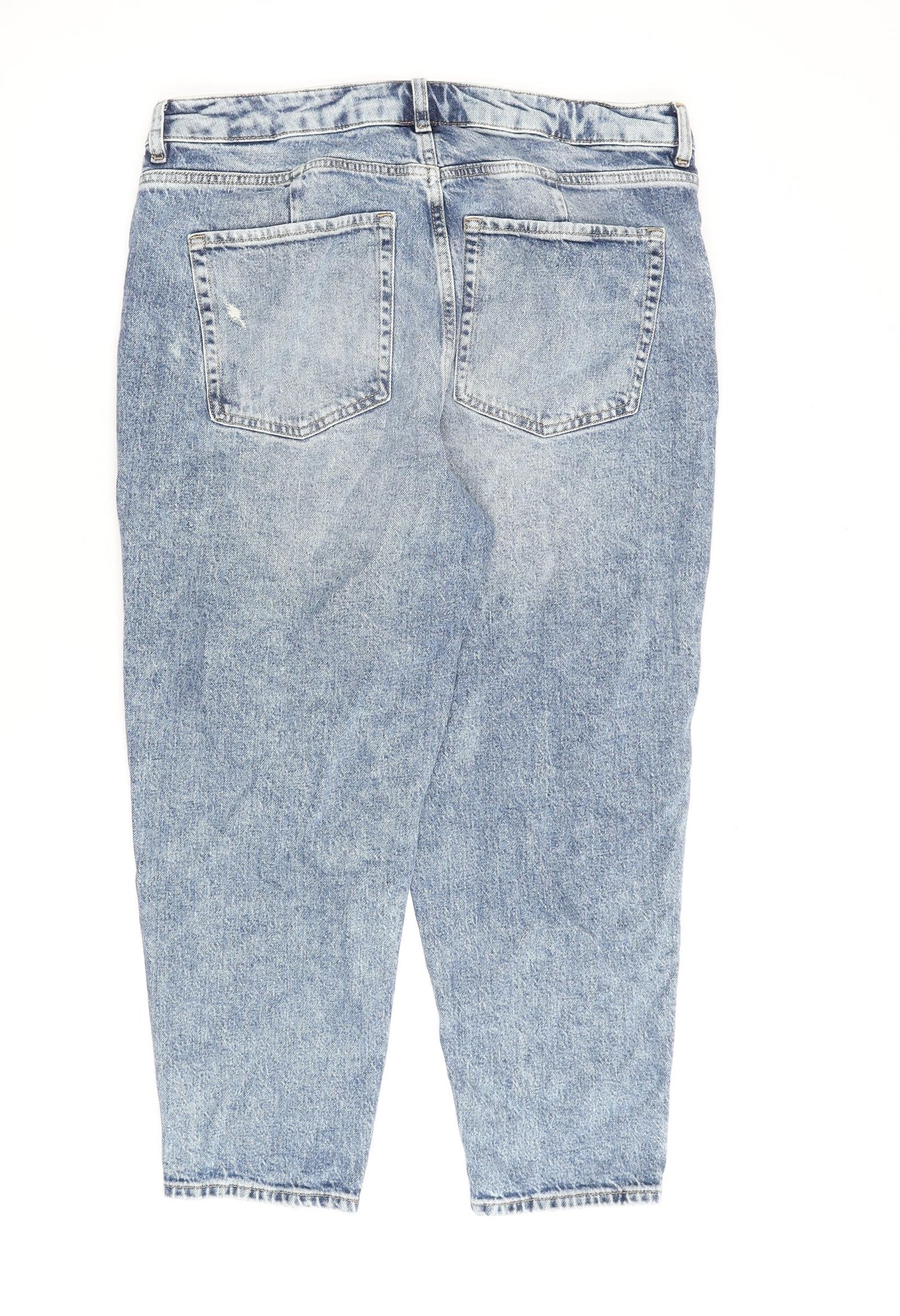Marks and Spencer Womens Blue Cotton Mom Jeans Size 16 L25 in Regular Zip