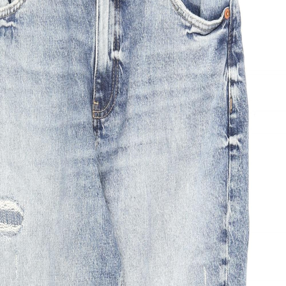 Marks and Spencer Womens Blue Cotton Mom Jeans Size 16 L25 in Regular Zip