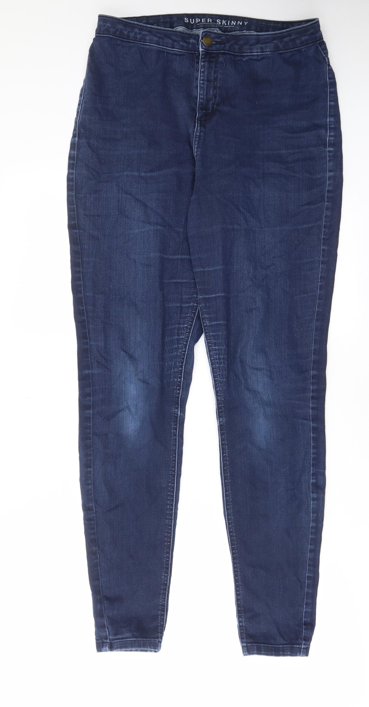 Marks and Spencer Womens Blue Cotton Skinny Jeans Size 14 L31 in Regular Zip