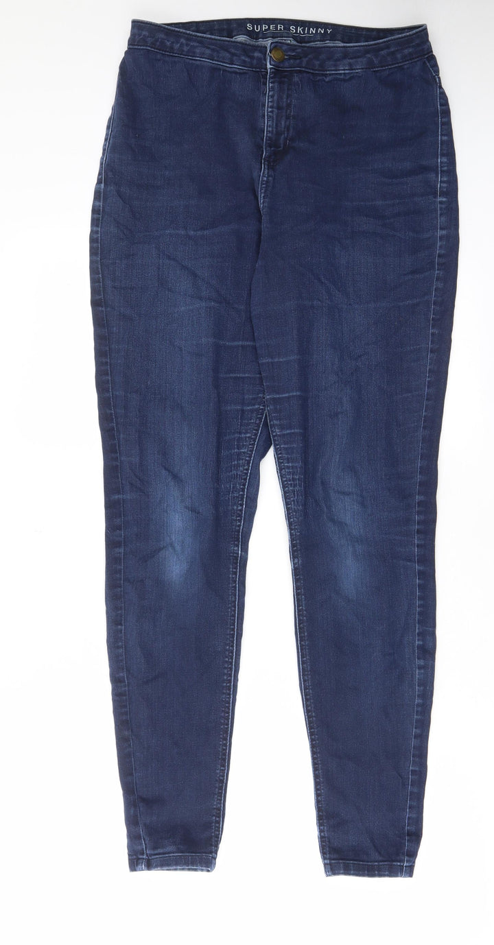 Marks and Spencer Womens Blue Cotton Skinny Jeans Size 14 L31 in Regular Zip