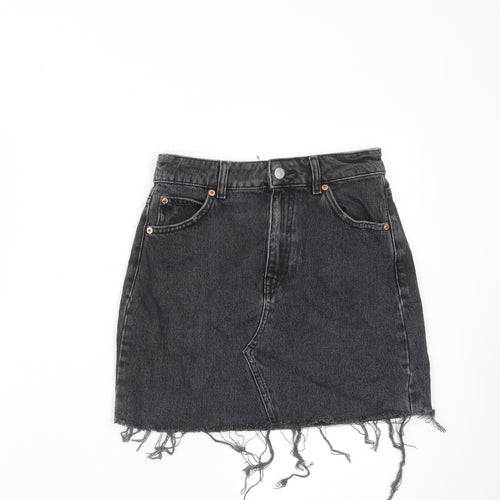 Topshop Womens Grey Cotton A-Line Skirt Size 8 Zip - Distressed, Pockets, Belt Loops