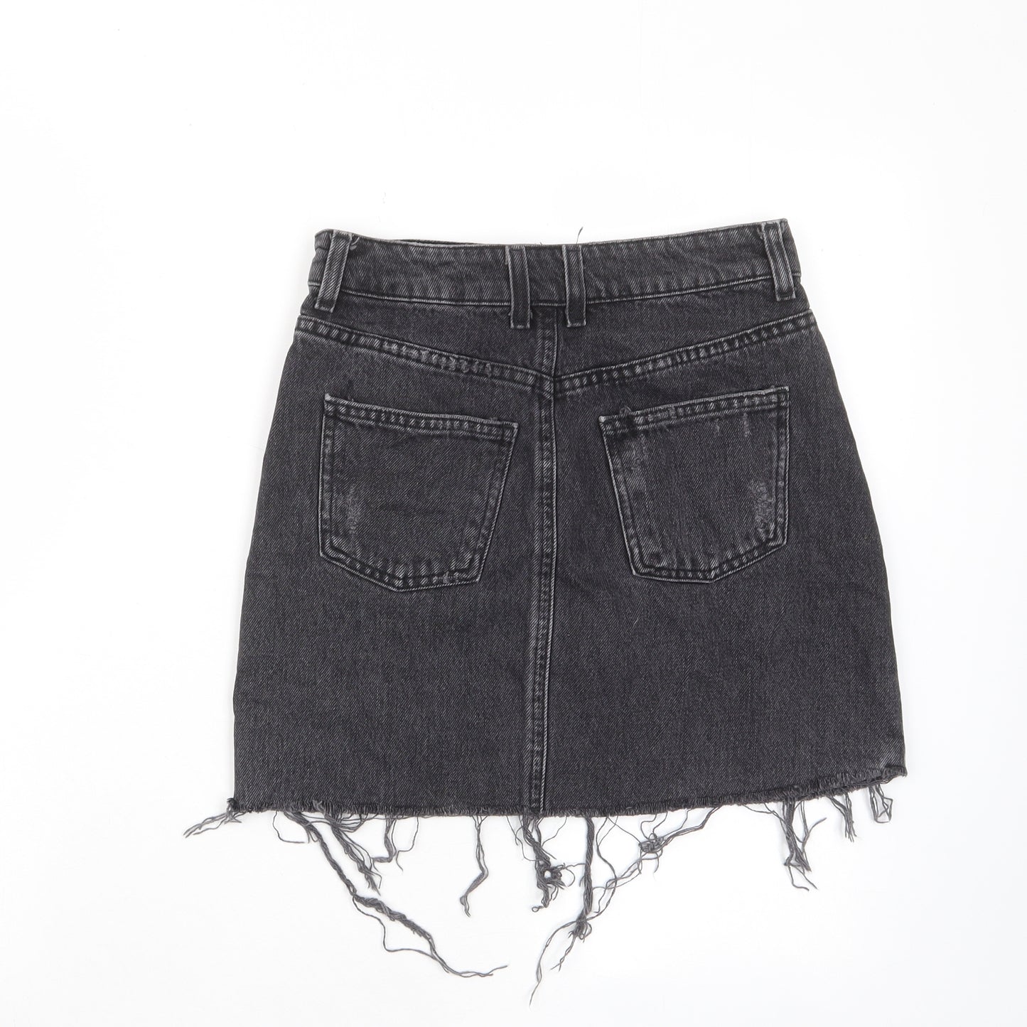 Topshop Womens Grey Cotton A-Line Skirt Size 8 Zip - Distressed, Pockets, Belt Loops