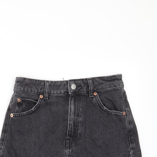 Topshop Womens Grey Cotton A-Line Skirt Size 8 Zip - Distressed, Pockets, Belt Loops