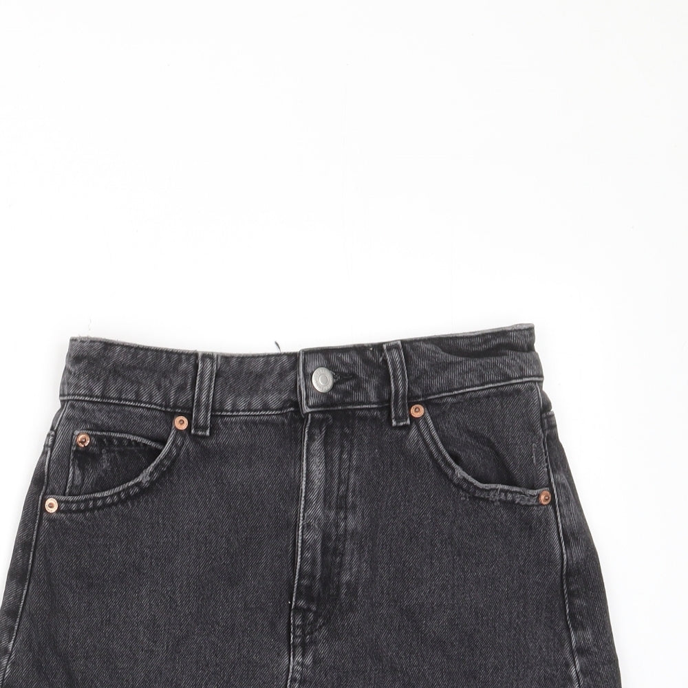 Topshop Womens Grey Cotton A-Line Skirt Size 8 Zip - Distressed, Pockets, Belt Loops