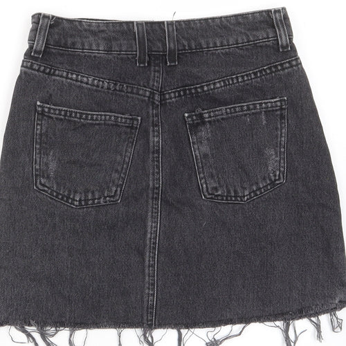 Topshop Womens Grey Cotton A-Line Skirt Size 8 Zip - Distressed, Pockets, Belt Loops