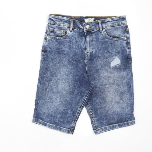 Outfit Boys Blue Cotton Bermuda Shorts Size 12 Years L9 in Regular Zip - Distressed, Pockets, Belt Loops