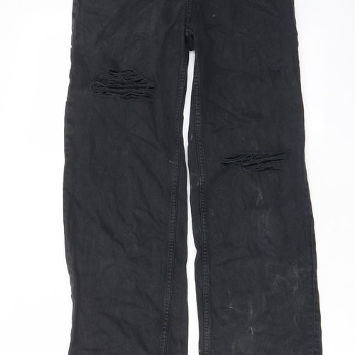 H&M Womens Grey Cotton Wide-Leg Jeans Size 6 L29 in Regular Zip - Pockets, Belt Loops