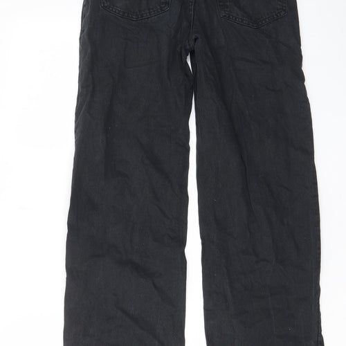 H&M Womens Grey Cotton Wide-Leg Jeans Size 6 L29 in Regular Zip - Pockets, Belt Loops