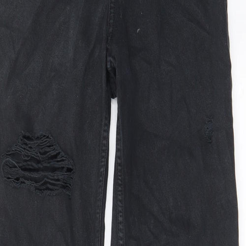 H&M Womens Grey Cotton Wide-Leg Jeans Size 6 L29 in Regular Zip - Pockets, Belt Loops