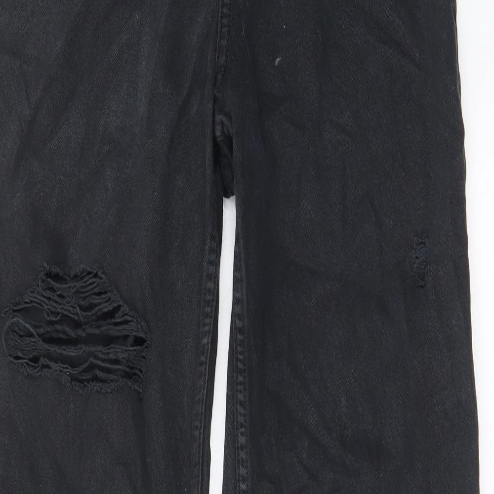 H&M Womens Grey Cotton Wide-Leg Jeans Size 6 L29 in Regular Zip - Pockets, Belt Loops