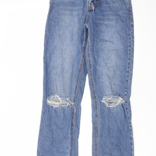 H&M Womens Blue Cotton Straight Jeans Size 6 L26 in Regular Zip - Pockets, Belt Loops