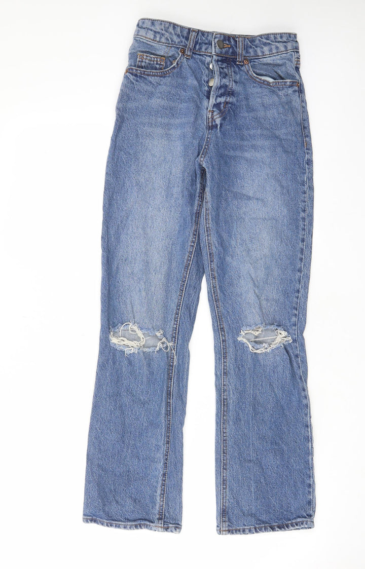 H&M Womens Blue Cotton Straight Jeans Size 6 L26 in Regular Zip - Pockets, Belt Loops